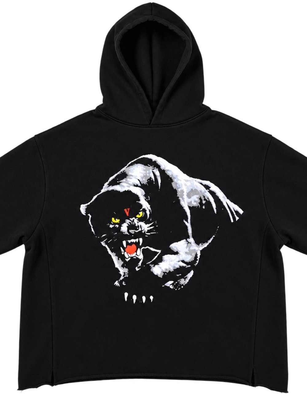 VLONE Black Hoodie with Panther Cat Graphic and Yellow Eyes